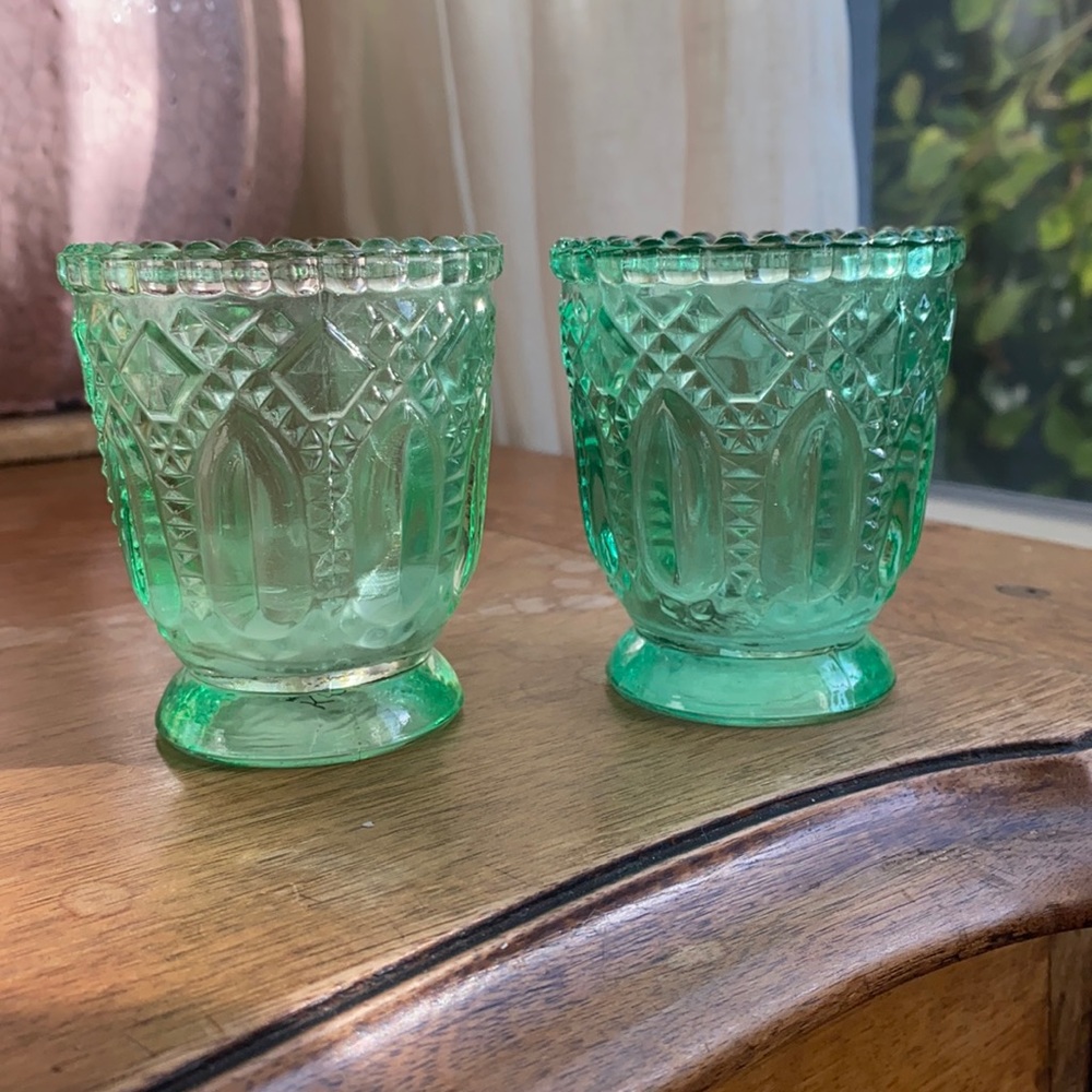 Pair of Votives or Vases - Emerald Green Color
